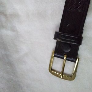 Dutyman basket weave black leather belt with gold buckle, 32